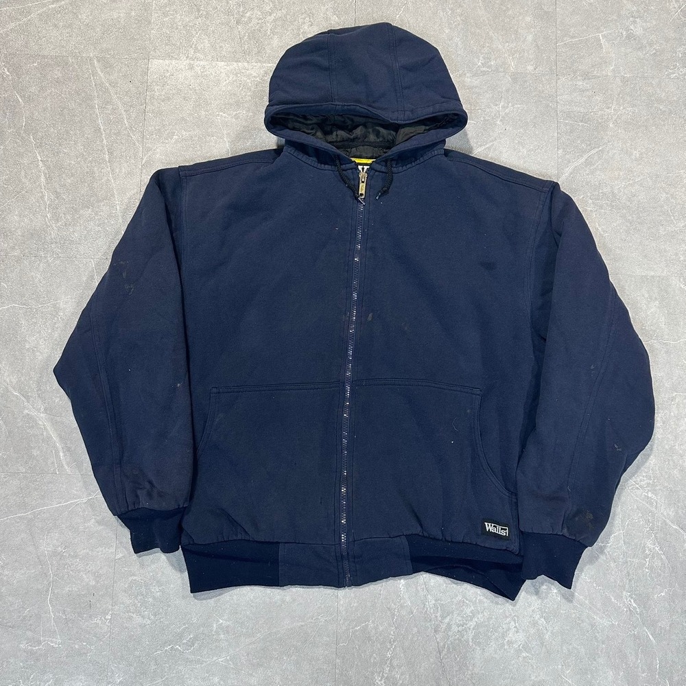Walls Workwear Mens Navy Blue Quilted Lined Hooded Full Zip Jacket W35980N L